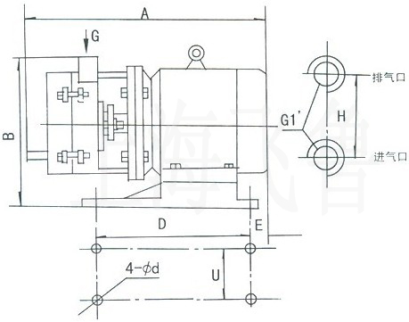 SK型直連水環式真空泵外形及安裝尺寸圖